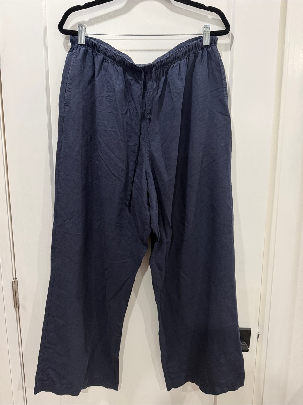 Uniqlo women's Navy Drawstring Relaxed Pants linen look. XXL